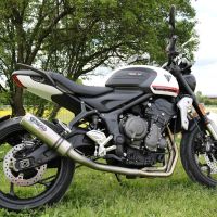 Escape compatible con Triumph Trident 660 2021-2024, M3 Titanium Natural, Escape completo homologado y legal,con catalizador incluido db killer extraíble 