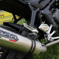 Escape compatible con Triumph Trident 660 2021-2024, M3 Titanium Natural, Escape completo homologado y legal,con catalizador incluido db killer extraíble 