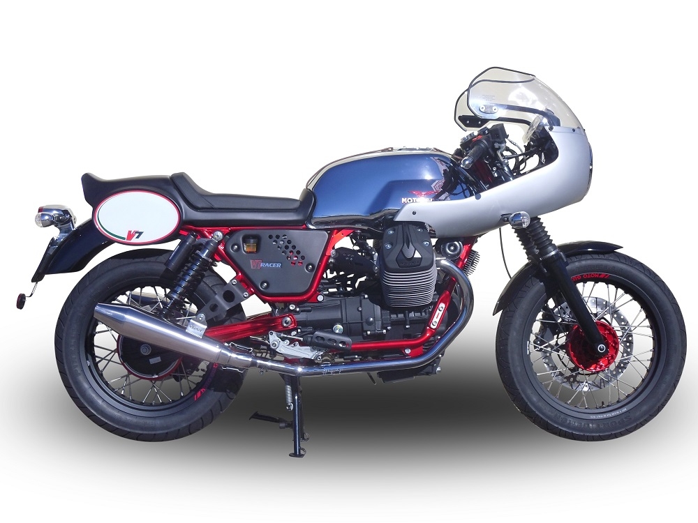 Escape compatible con Moto Guzzi V7 (I - II) Racer 2010-2016, Vintacone , Par de terminales de escape homologados, con db killer extraíble, catalizadores y tubo de conexión específico 