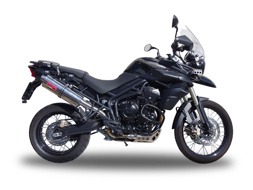 Escape compatible con Triumph Tiger 800 - Xr - Xc - Xrx - Xcx - Xrt - Xca 2017-2021, Trioval, Escape legal, homologado, silenciador con db killer desmontable y tubo de conexión específico 