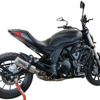 Escape compatible con Benelli 502 C 2021-2024, M3 Inox , Escape legal, homologado, silenciador con db killer desmontable y tubo de conexión específico 