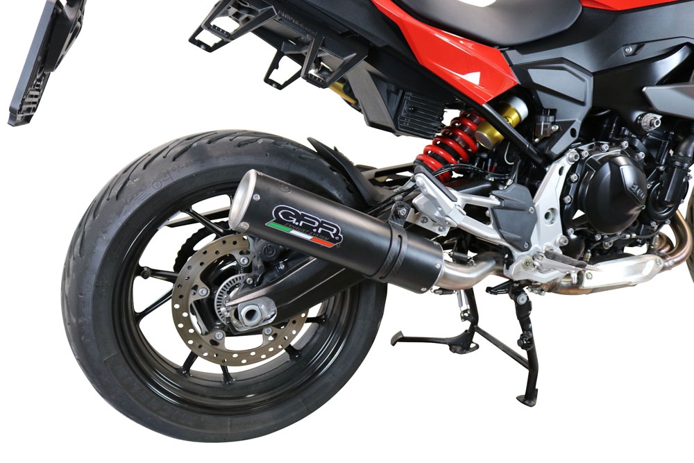 Escape compatible con Bmw F 900 XR-R 2020-2025, M3 Black Titanium, Escape legal, homologado, silenciador con db killer desmontable y tubo de conexión específico 