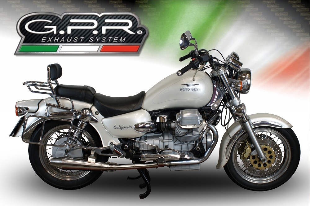Escape compatible con Moto Guzzi California 1100 Special-Stone-Sport-Ev-Alu 1997-2005, Vintacone, Par de terminales de escape homologados, con db killer extraíble, catalizadores y tubo de conexión específico 