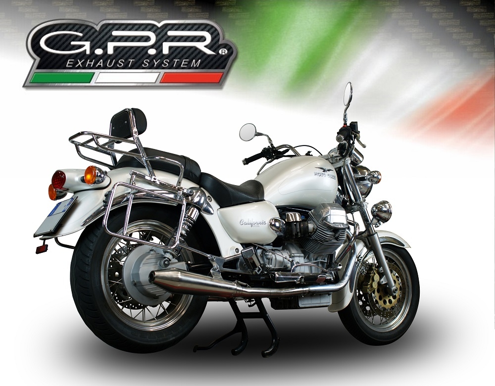 Escape compatible con Moto Guzzi California 1100 Special-Stone-Sport-Ev-Alu 1997-2005, Vintacone, Par de terminales de escape homologados, con db killer extraíble, catalizadores y tubo de conexión específico 