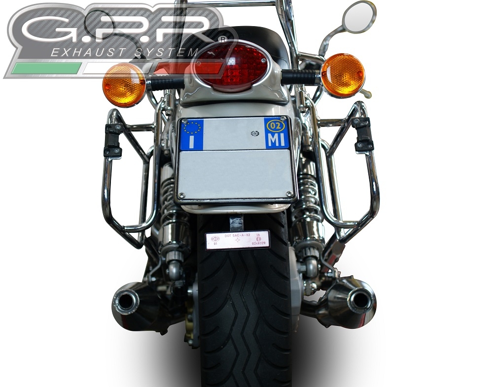 Escape compatible con Moto Guzzi California 1100 Special-Stone-Sport-Ev-Alu 1997-2005, Vintacone, Par de terminales de escape homologados, con db killer extraíble, catalizadores y tubo de conexión específico 