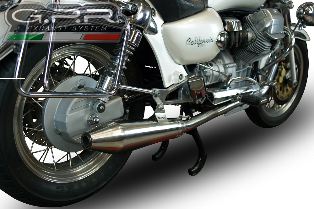 Escape compatible con Moto Guzzi California 1100 Special-Stone-Sport-Ev-Alu 1997-2005, Vintacone, Par de terminales de escape homologados, con db killer extraíble, catalizadores y tubo de conexión específico 