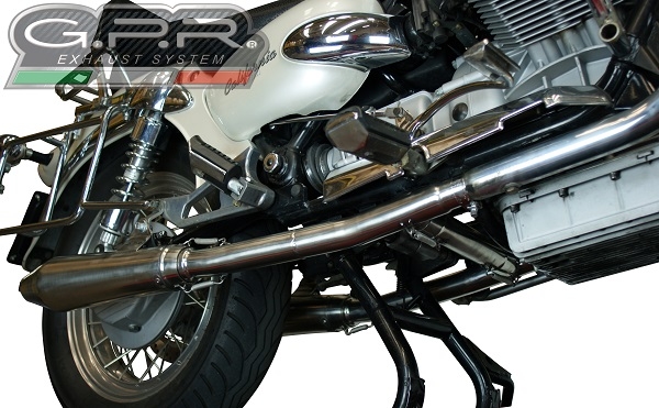 Escape compatible con Moto Guzzi California 1100 Special-Stone-Sport-Ev-Alu 1997-2005, Vintacone, Par de terminales de escape homologados, con db killer extraíble, catalizadores y tubo de conexión específico 