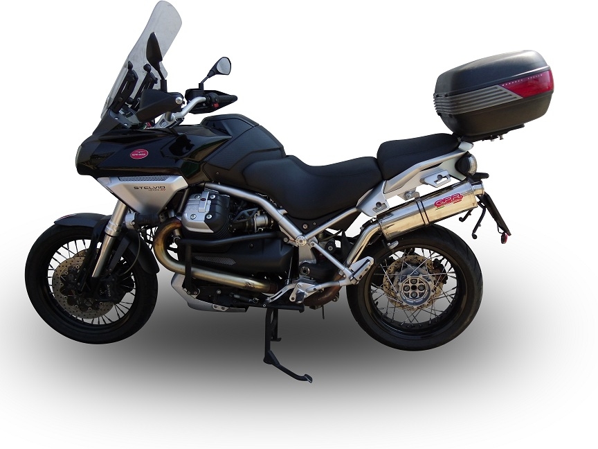 Escape compatible con Moto Guzzi Stelvio 1200 4V 2008-2010, Trioval, Escape homologado, legal, con db killer extraíble, tubo de conexión y catalizador 