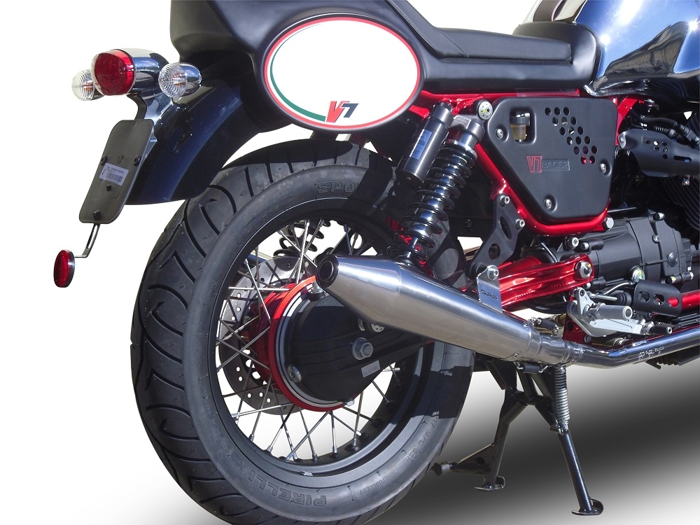 Escape compatible con Moto Guzzi V7 (I - II) Racer 2010-2016, Vintacone , Par de terminales de escape homologados, con db killer extraíble, catalizadores y tubo de conexión específico 