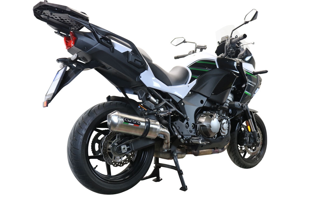 GPR escape compatible con  Kawasaki Versys 1000 I.E. 2021-2024, Satinox , Escape legal, homologado, silenciador con db killer desmontable y tubo de conexión específico 