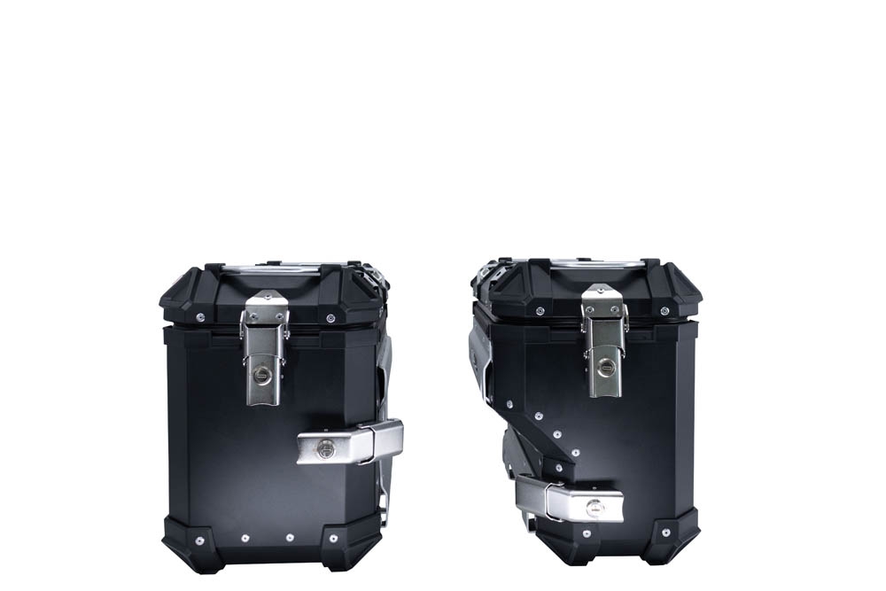 Par de maletas laterales en aluminio con lado derecho contorneado, color negro con portaequipajes específico GPR TECH compatible con  Bmw F 750 Gs 2021/2024 e5