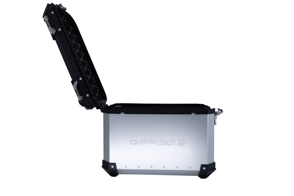 Par de maletas laterales en aluminio color plata con portaequipajes específico GPR TECH compatible con  Kawasaki Versys 650 2017/2020 e4