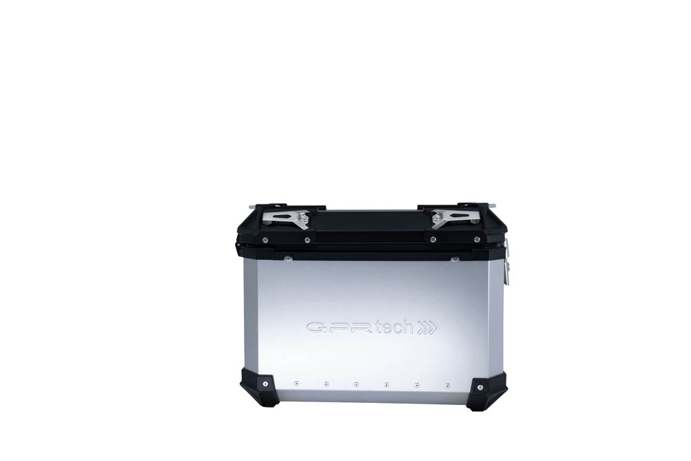 Par de maletas laterales en aluminio color plata con portaequipajes específico GPR TECH compatible con  Kawasaki Versys 650 2017/2020 e4