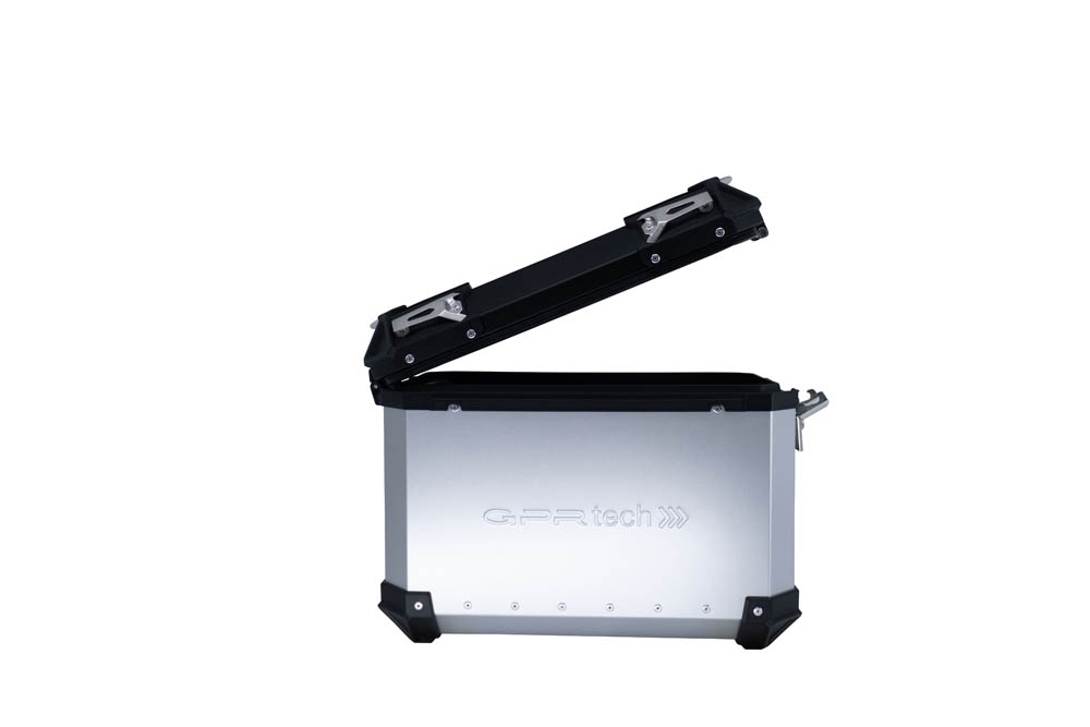 Par de maletas laterales en aluminio color plata con portaequipajes específico GPR TECH compatible con  Kawasaki Versys 650 2017/2020 e4