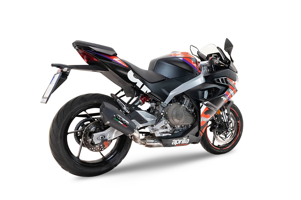 Escape compatible con Aprilia RS 457 2024-2025, Gpe Ann. Black titanium, Escape completo racing, incluyendo colector y db killer desmontable, sin homologación 