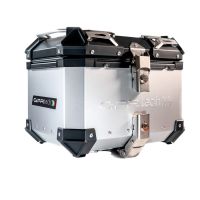 Baúl en aluminio color plata, incluye portaequipajes específico de aluminio y placa especifica de acero. Baúl GPR TECH compatible con  Zontes E 350 2023/2024