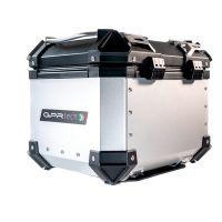 Baúl en aluminio color plata, incluye portaequipajes específico de aluminio y placa especifica de acero. Baúl GPR TECH compatible con  Zontes E 350 2023/2024
