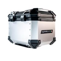 Baúl en aluminio color plata, incluye portaequipajes específico de aluminio y placa especifica de acero. Baúl GPR TECH compatible con  Zontes E 350 2023/2024