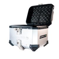 Baúl en aluminio color plata, incluye portaequipajes específico de aluminio y placa especifica de acero. Baúl GPR TECH compatible con  Zontes E 350 2023/2024