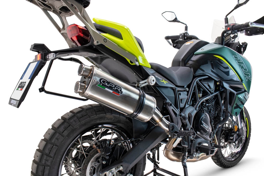 Escape compatible con Benelli Trk 702 2023-2024, Dual Inox, Escape legal, homologado, silenciador con db killer desmontable y tubo de conexión específico 