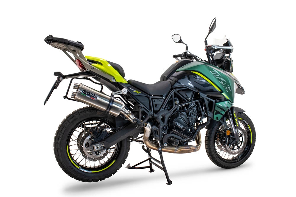 Escape compatible con Benelli Trk 702 2023-2024, Dual Inox, Escape legal, homologado, silenciador con db killer desmontable y tubo de conexión específico 