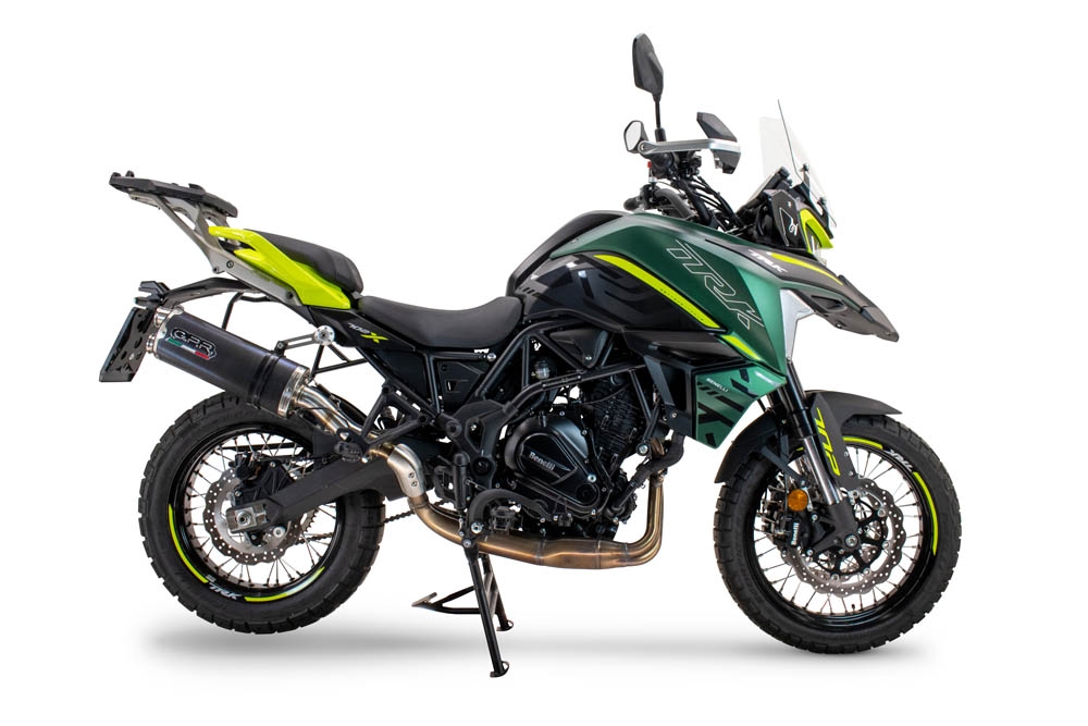 Escape compatible con Benelli Trk 702 X 2023-2024, Dual Poppy, Escape legal, homologado, silenciador con db killer desmontable y tubo de conexión específico 
