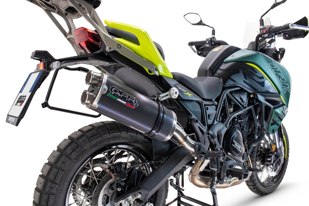 Escape compatible con Benelli Trk 702 X 2023-2024, Dual Poppy, Escape legal, homologado, silenciador con db killer desmontable y tubo de conexión específico 