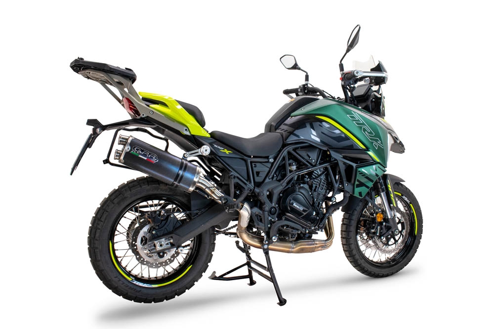 Escape compatible con Benelli Trk 702 X 2023-2024, Dual Poppy, Escape legal, homologado, silenciador con db killer desmontable y tubo de conexión específico 