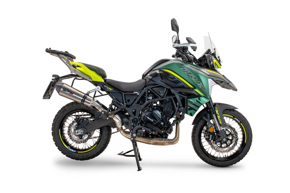 Escape compatible con Benelli Trk 702 X 2023-2024, GP Evo4 Titanium, Escape legal, homologado, silenciador con db killer desmontable y tubo de conexión específico 