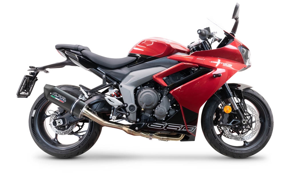 Escape compatible con Triumph Daytona 660 2023-2025, Furore Nero, Escape completo racing, incluyendo colector y db killer desmontable, sin homologación 