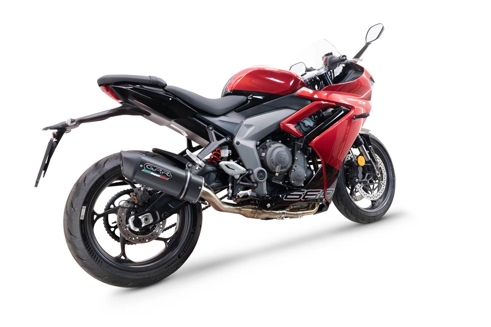 Escape compatible con Triumph Daytona 660 2023-2025, Furore Nero, Escape completo racing, incluyendo colector y db killer desmontable, sin homologación 