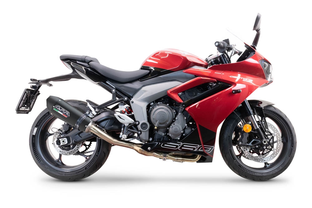 GPR escape compatible con  Triumph Daytona 660 2023-2025, New Grand Prix Evo Black Titanium, Escape completo homologado y legal,con catalizador incluido db killer extraíble 