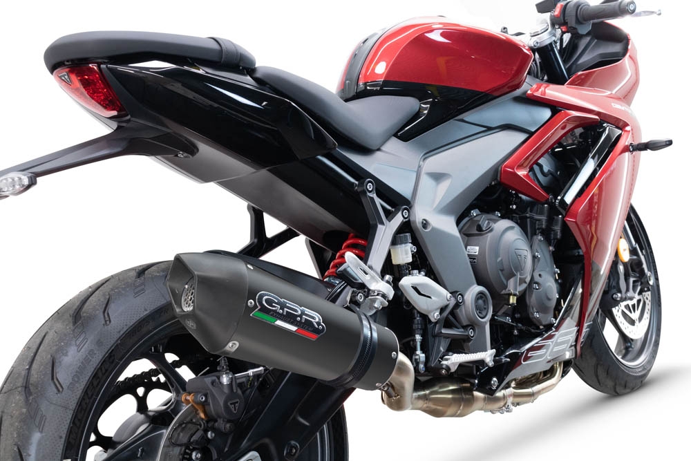 GPR escape compatible con  Triumph Daytona 660 2023-2025, New Grand Prix Evo Black Titanium, Escape completo homologado y legal,con catalizador incluido db killer extraíble 