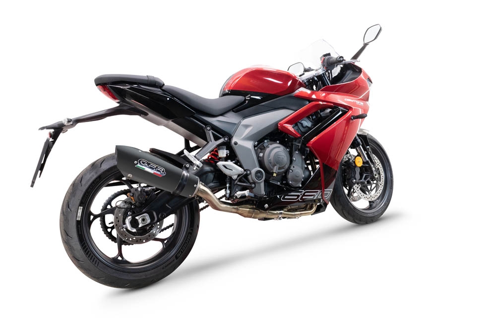 GPR escape compatible con  Triumph Daytona 660 2023-2025, New Grand Prix Evo Black Titanium, Escape completo homologado y legal,con catalizador incluido db killer extraíble 