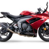 Escape compatible con Triumph Daytona 660 2023-2025, M3 Black Titanium, Escape completo homologado y legal,con catalizador incluido db killer extraíble 