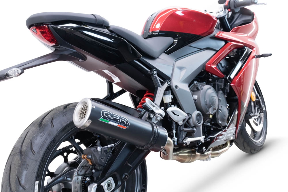 Escape compatible con Triumph Daytona 660 2023-2025, M3 Black Titanium, Escape completo homologado y legal,con catalizador incluido db killer extraíble 