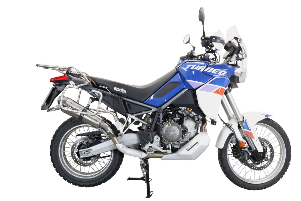 GPR escape compatible con  Aprilia Tuareg 660 2021-2024, New Grand Prix Evo Titanium, Escape legal, homologado, silenciador con db killer desmontable y tubo de conexión específico 