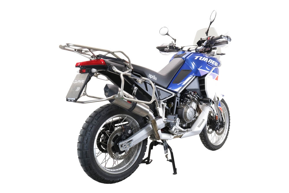 GPR escape compatible con  Aprilia Tuareg 660 2021-2024, New Grand Prix Evo Titanium, Escape legal, homologado, silenciador con db killer desmontable y tubo de conexión específico 