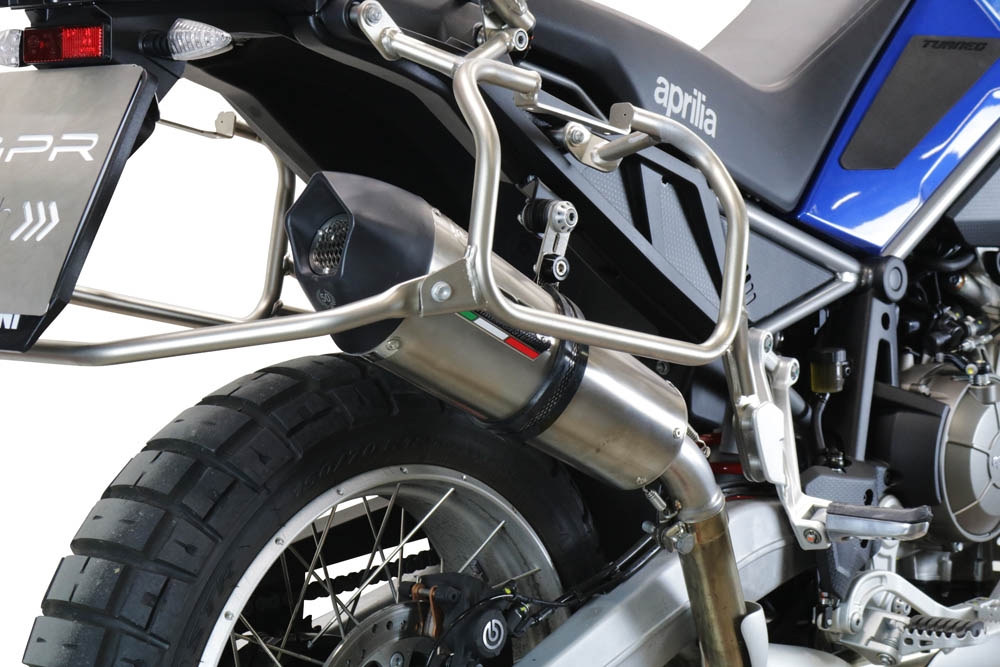 GPR escape compatible con  Aprilia Tuareg 660 2021-2024, New Grand Prix Evo Titanium, Escape legal, homologado, silenciador con db killer desmontable y tubo de conexión específico 