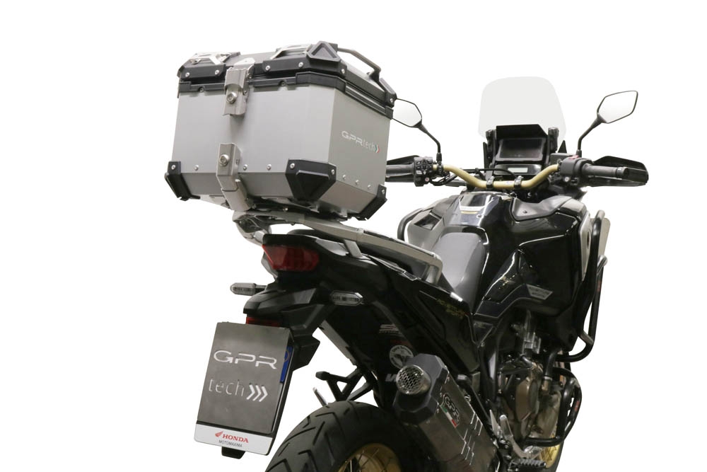 Baúl en aluminio color plata con placa específica incluida Baúl GPR TECH compatible con  Honda Crf 1100 L Africa Twin 2020/2024 e5