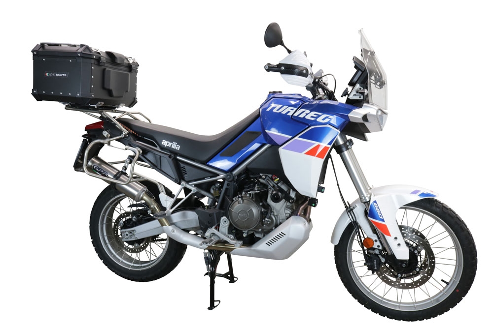 Baúl en aluminio, color negro con placa específica incluida Baúl GPR TECH compatible con  Aprilia Tuareg 660 2021/2024 e5