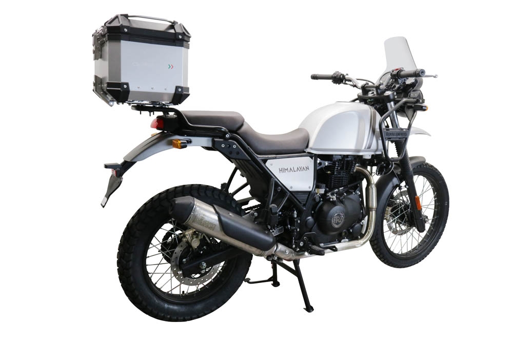 Baúl en aluminio color plata con placa específica incluida Baúl GPR TECH compatible con  Royal Enfield Himalayan 410 2017/2023