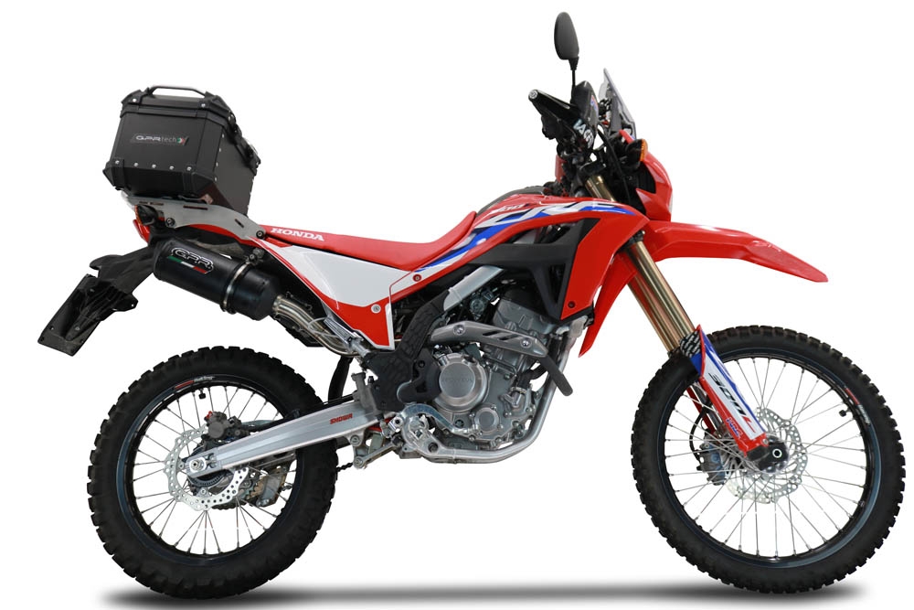 Baúl en aluminio color plata, incluye portaequipajes específico de aluminio y placa especifica de acero. Baúl GPR TECH compatible con  Honda Crf 300 L / Rally 2021/2024 e5