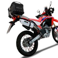 Baúl en aluminio color plata, incluye portaequipajes específico de aluminio y placa especifica de acero. Baúl GPR TECH compatible con  Honda Crf 300 L / Rally 2021/2024 e5