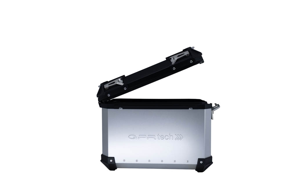 Par de maletas laterales en aluminio color plata con portaequipajes específico GPR TECH compatible con  Kawasaki Versys 650 2017/2020 e4