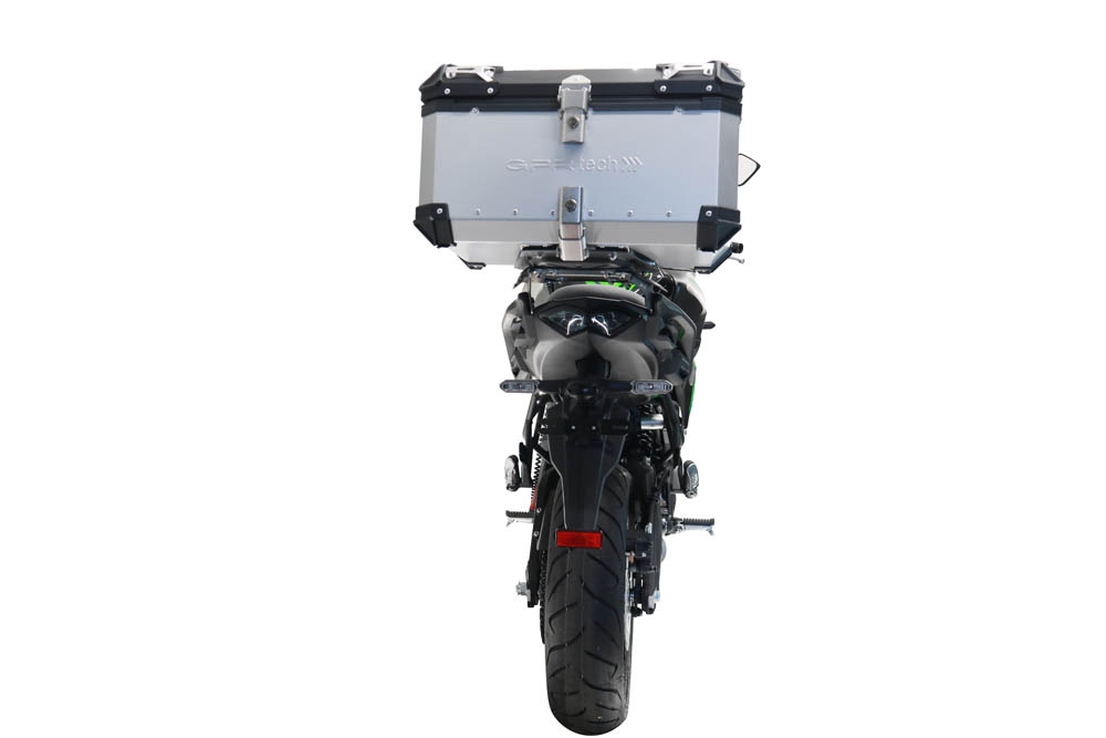 Baúl en aluminio color plata con placa específica incluida GPR TECH compatible con  Kawasaki Versys 650 2023/2024 e5 plus