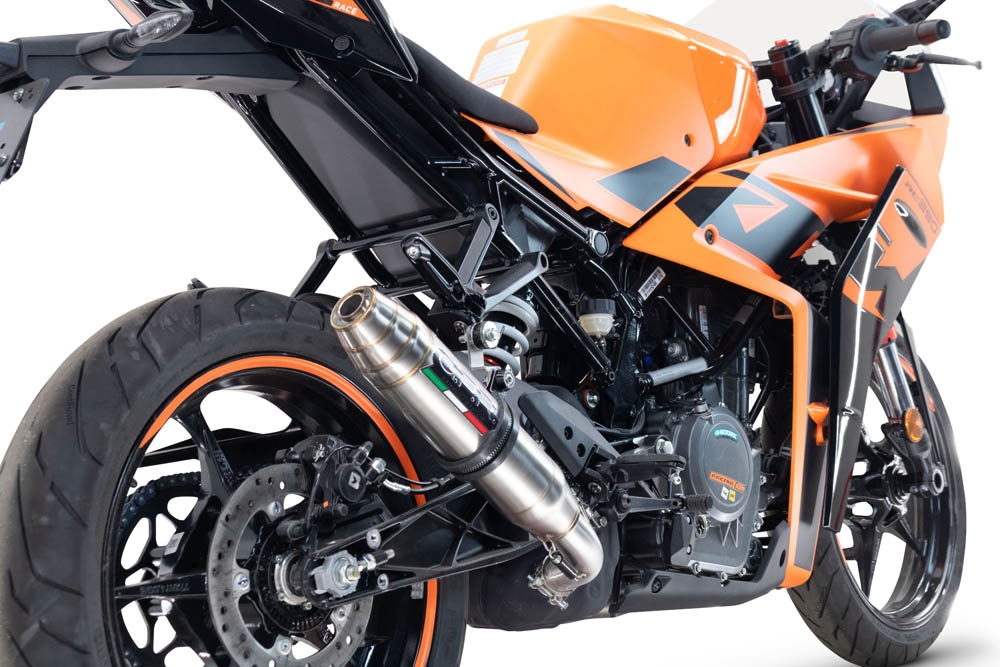 Escape compatible con Ktm Rc 125 2021-2024, Deeptone Inox, Escape racing, silenciador con tubo de conexion, articulo sin homologacion 