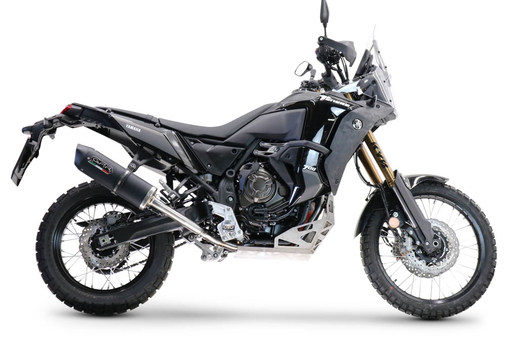 Escape compatible con Yamaha Tenere 700 2021-2024, Decatalizzatore + Paracoppa Titanio, Tubo supresor de catalizador más placa protectora de titanio del motor 