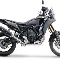Escape compatible con Yamaha Tenere 700 2021-2024, Decatalizzatore + Paracoppa Titanio, Tubo supresor de catalizador más placa protectora de titanio del motor 