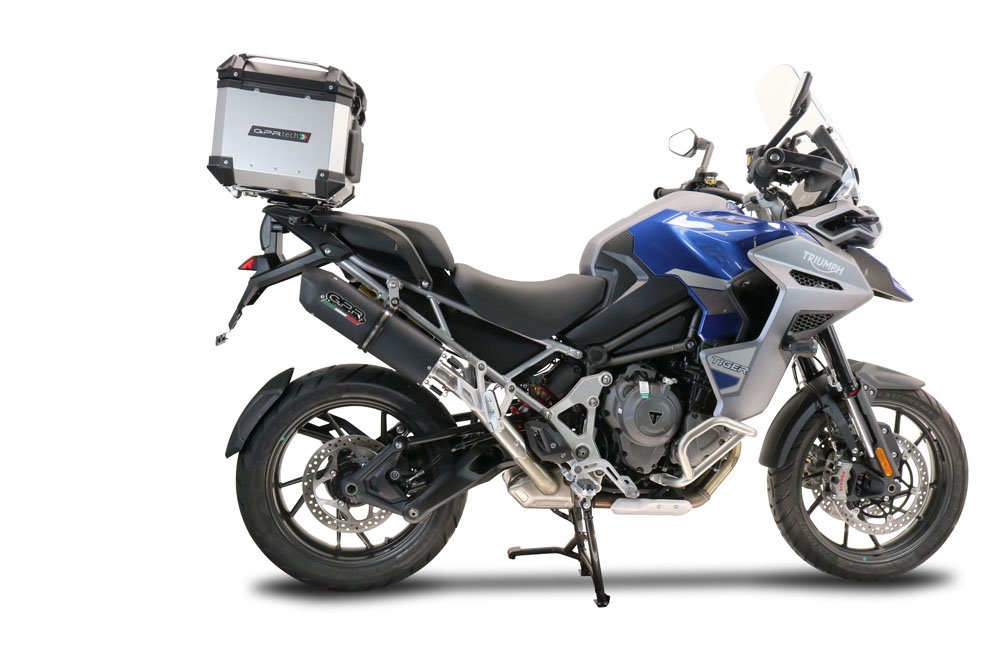 GPR escape compatible con  Triumph Tiger 1200 Gt - Rally 2022-2024, Furore Evo4 Nero, Escape legal, homologado, silenciador con db killer desmontable y tubo de conexión específico 